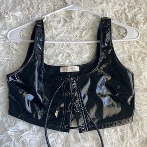 Black leather crop top